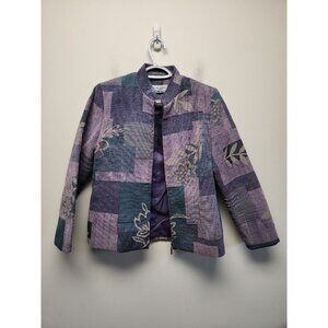 Alfred Duner Jacket Woman 8P Purples Flowers Long Sleev Halter Neck Zip